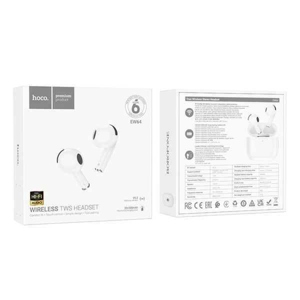 Беспроводные наушники HOCO EW64 True wireless stereo headset White 656-01638 фото