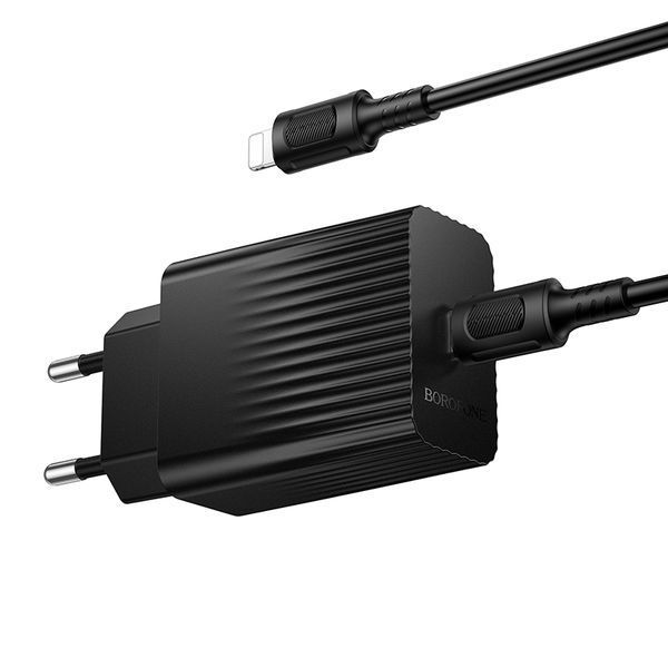 Мережевий зарядний пристрій з кабелем BOROFONE BAS75A Source single port PD30W charger set (C to iP) (EU) Black 6941991122835 фото