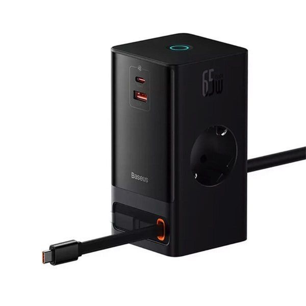 Сетевое зарядное устройство Baseus PowerCombo Digital PowerStrip 2AC+1U+1C+Retractable-C 65W with 1.5m Power 656-03187 фото