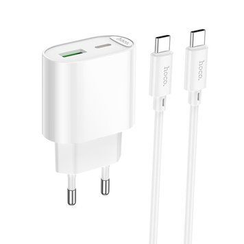 Сетевое зарядное устройство с кабелем HOCO C109A(PD20W+QC3.0) Fighter PD20W+QC3.0 charger set(C to C) White 6942007656733 фото