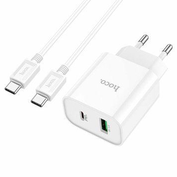 Мережевий зарядний пристрій HOCO C80A Plus Rapido PD20W+QC3.0 charger set(Type-C to Type-C) White 656-01360 фото