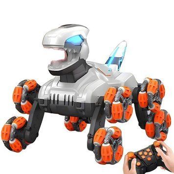 Детский восьмиколесный динозавр на радиоуправлении SHT 2590 2.4G (with 2 remote) Grey / Orange 656-03573 фото