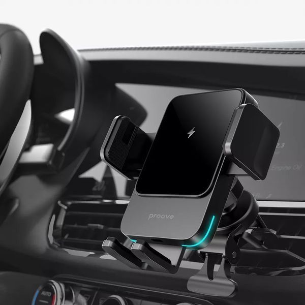 Автомобільний тримач з бездротовою зарядкою Proove Sonic 15W Чорний 201-00100 фото