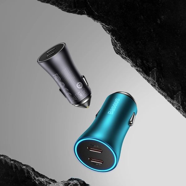 Автомобільний зарядний пристрій Baseus Golden Contactor Pro Dual Fast Charger Car Charger C+C 40W Blue CGJP000003 фото