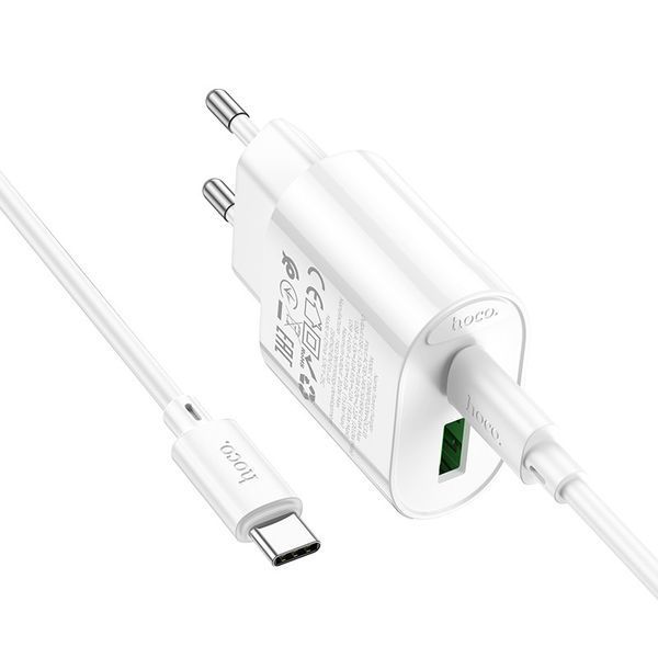 Сетевое зарядное устройство с кабелем HOCO C109A(PD20W+QC3.0) Fighter PD20W+QC3.0 charger set(C to C) White 6942007656733 фото
