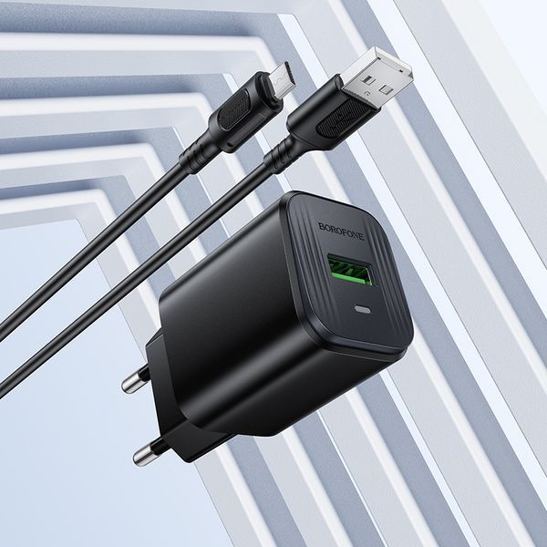 Мережевий зарядний пристрій з кабелем BOROFONE BAS82A Star single port QC3.0 charger set (Micro) (EU) Black 6941991126727 фото