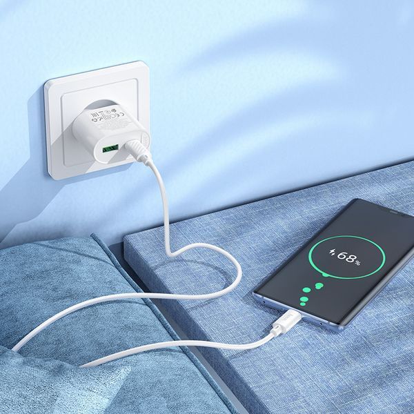 Сетевое зарядное устройство с кабелем HOCO C109A(PD20W+QC3.0) Fighter PD20W+QC3.0 charger set(C to C) White 6942007656733 фото