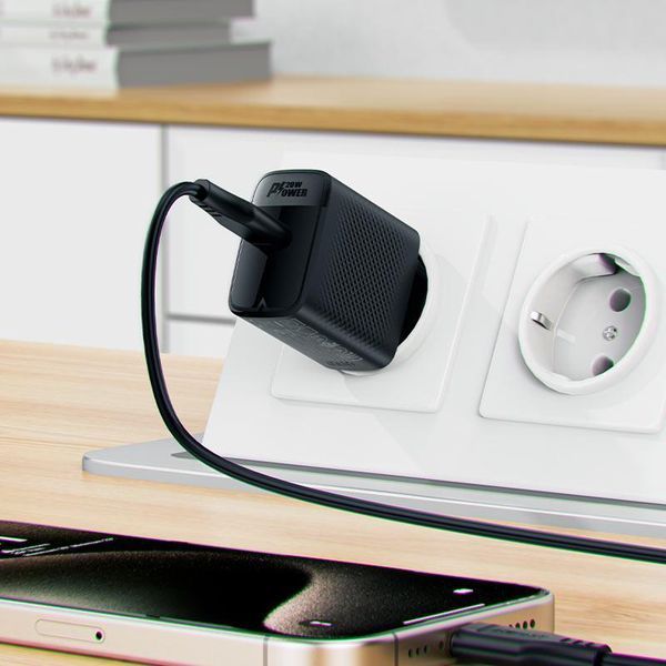 Мережевий зарядний пристрій з кабелем ACEFAST A82 PD20W GaN single USB-C charger set (P5) (EU) Black 6974316280057 фото