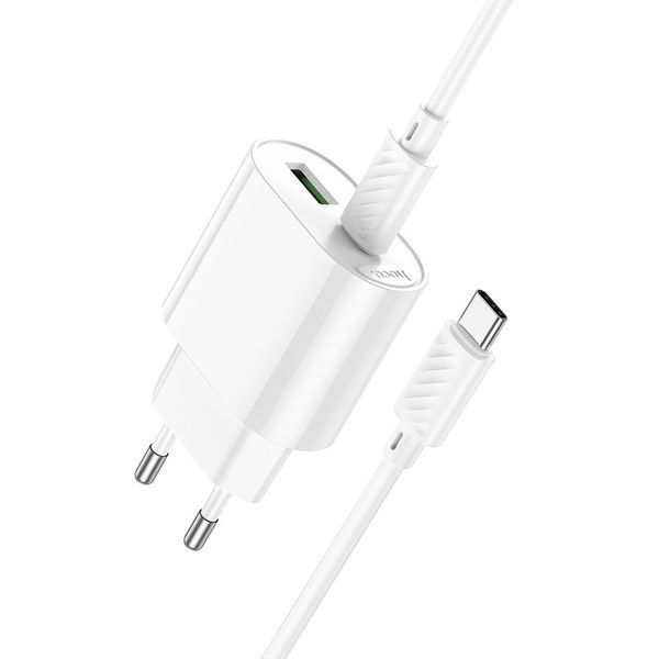 Сетевое зарядное устройство с кабелем HOCO C109A(PD20W+QC3.0) Fighter PD20W+QC3.0 charger set(C to C) White 6942007656733 фото