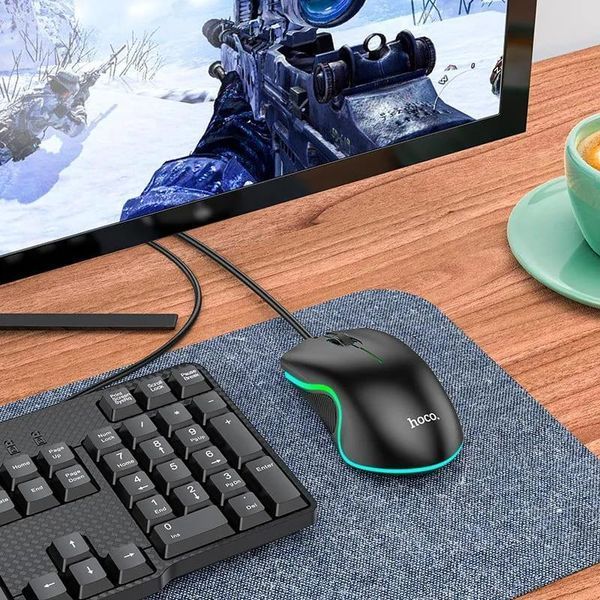Манипулятор мышь HOCO GM19 Enjoy gaming luminous wired mouse Black 6931474784131 фото