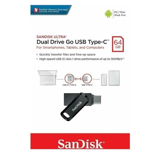 Флеш-накопитель SanDisk USB 3.1 Ultra Dual Go Type-C 64Gb (150 Mb/s) SDDDC3-064G-G46 фото
