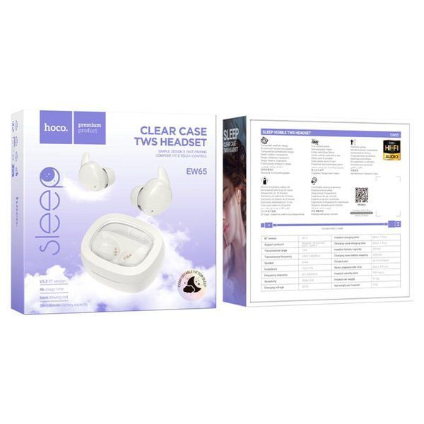 Беспроводные наушники HOCO EW65 Shadow true wireless sleep BT headset Milky white 656-01639 фото