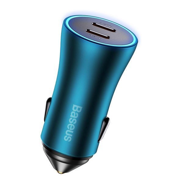 Автомобільний зарядний пристрій Baseus Golden Contactor Pro Dual Fast Charger Car Charger C+C 40W Blue CGJP000003 фото