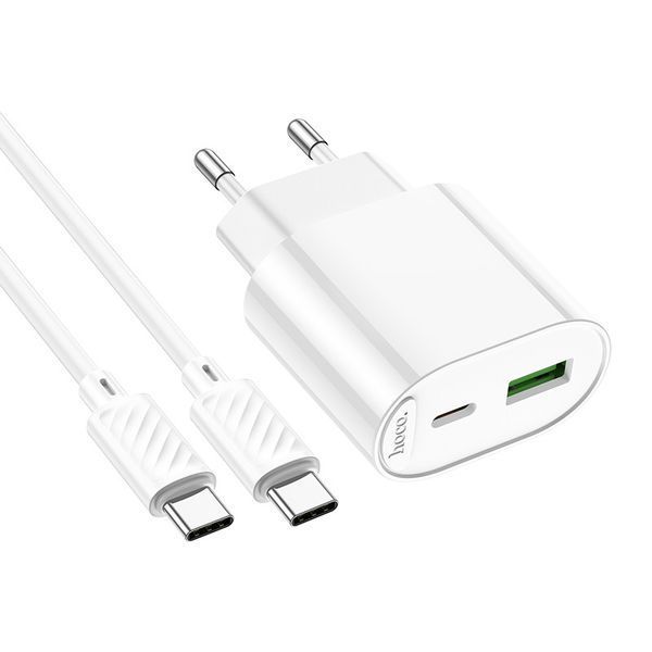 Сетевое зарядное устройство с кабелем HOCO C109A(PD20W+QC3.0) Fighter PD20W+QC3.0 charger set(C to C) White 6942007656733 фото