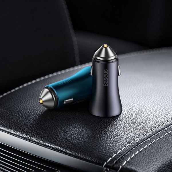 Автомобільний зарядний пристрій Baseus Golden Contactor Pro Dual Fast Charger Car Charger C+C 40W Blue CGJP000003 фото