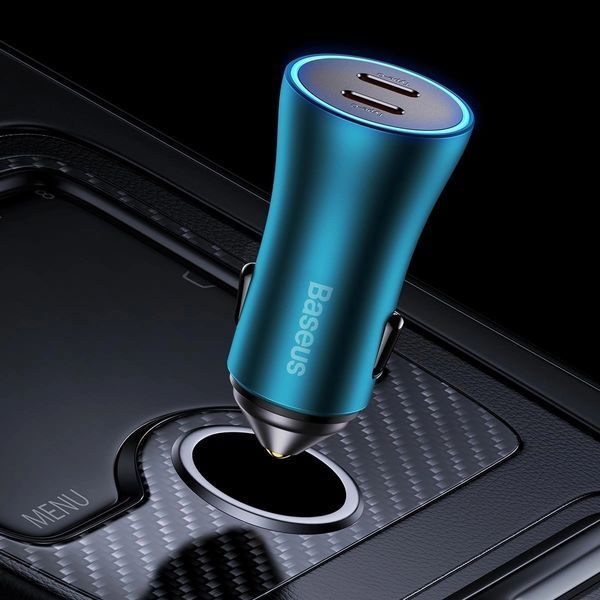 Автомобільний зарядний пристрій Baseus Golden Contactor Pro Dual Fast Charger Car Charger C+C 40W Blue CGJP000003 фото