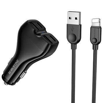 АЗП Borofone BZ35 Leader PD15W+QC3.0 total 30W (2USB-A/2C) + кабель USB to Lightning Black ILSO-00000086495-1 фото