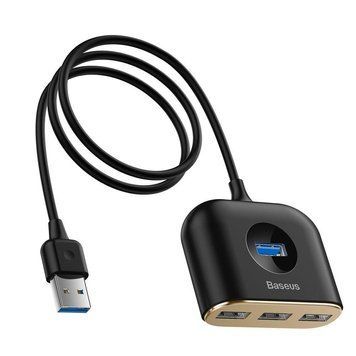USB-хаб Baseus Square round 4 in 1 USB HUB Adapter(USB3.0 TO USB3.0*1+USB2.0*3) 1m Black CAHUB-AY01 фото