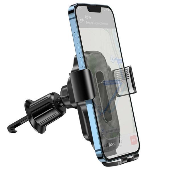 Тримач для мобiльного з БЗП HOCO HW2 Wise automatic induction wireless fast charging car holder(air outlet) 656-00537 фото