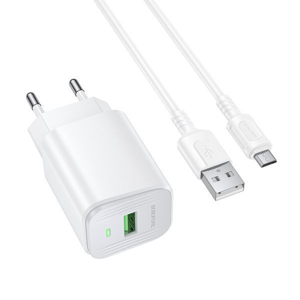 Мережевий зарядний пристрій з кабелем BOROFONE BAS82A Star single port QC3.0 charger set (Micro) (EU) White 6941991126734 фото