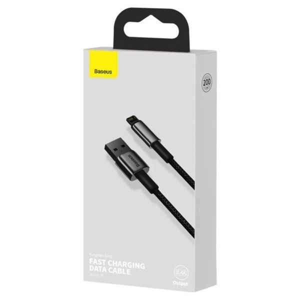 Кабель Baseus Tungsten Gold Fast Charging Data Cable USB to iP 2.4A 2m Black CALWJ-A01 фото