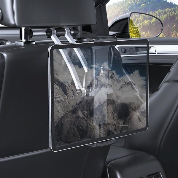 Держатель для мобильного HOCO CA62 Handsome aluminum rear pillow in-car holder Silver&Black 656-00483 фото