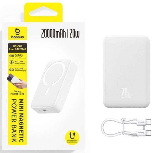 Портативний ЗП Power Bank Baseus EnerFill FM41 Mini Magnetic PD20W з БЗП 20000mAh (E0027U) Moon White ILSO-00000085352-2 фото