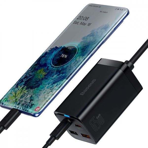 МЗП Baseus GaN3 Pro 65W (2 Type-C + 2 USB) + Кабель Type-C to Type-C 100W (1m) Black CCGP040101 фото