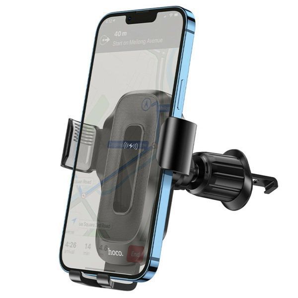Тримач для мобiльного з БЗП HOCO HW2 Wise automatic induction wireless fast charging car holder(air outlet) 656-00537 фото