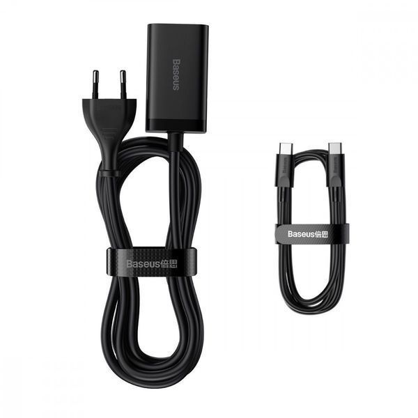 МЗП Baseus GaN3 Pro 65W (2 Type-C + 2 USB) + Кабель Type-C to Type-C 100W (1m) Black CCGP040101 фото