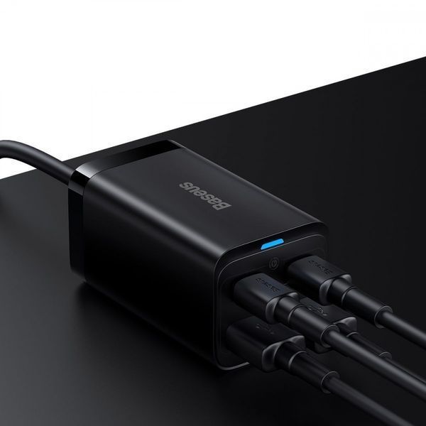 МЗП Baseus GaN3 Pro 65W (2 Type-C + 2 USB) + Кабель Type-C to Type-C 100W (1m) Black CCGP040101 фото