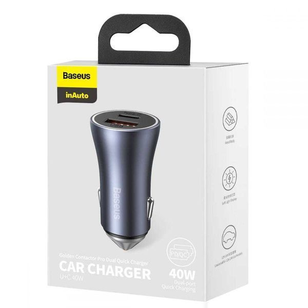 Автомобильное зарядное устройство Baseus Golden Contactor Pro Dual Quick Charger Car Charger U+C 40W Dark Gray CCJD-0G фото