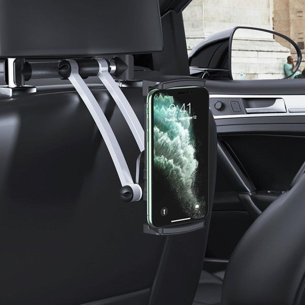 Держатель для мобильного HOCO CA62 Handsome aluminum rear pillow in-car holder Silver&Black 656-00483 фото