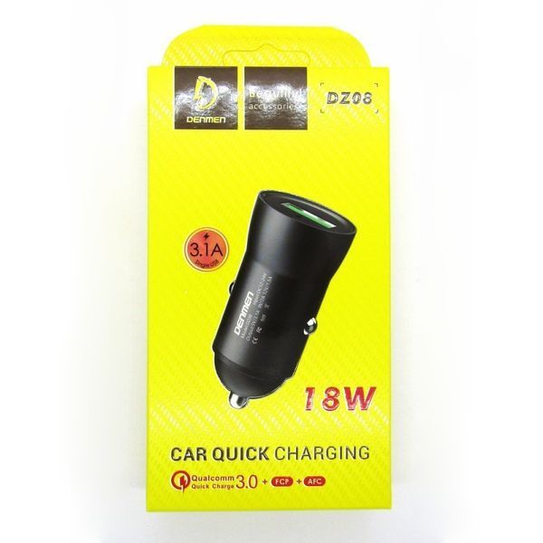 Автомобильное зарядное устройство Denmen DZ08 QC 3.0 18W Черный 209-00030 фото