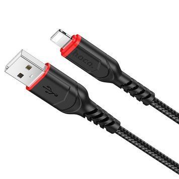 Кабель HOCO X59 USB to iP 2.4A, 1m, nylon, TPE connectors, Black 6931474744869 фото