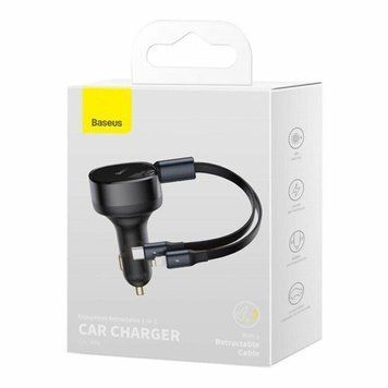 Автомобільний зарядний пристрій Baseus Enjoyment Retractable 2-in-1 Car Charger C+L 30W Black 656-00272 фото