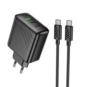 Мережевий Зарядний Пристрій Hoco CS26A 2USB-C/1USB PD/QC 45W+Type-C to Type-C 1m Чорний 209-00352 фото