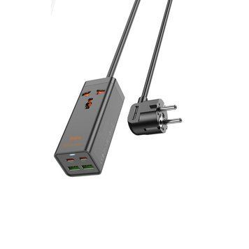 Сетевой удлинитель HOCO AC10A Barry PD65W GaN (2C2A with 1 socket) desktop charger Black 656-03195 фото
