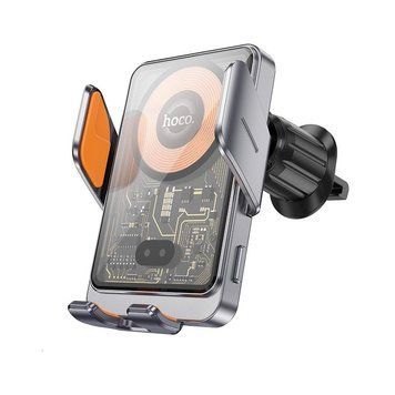 Автотримач для телефона з БЗП HOCO HW7 Transparent Discovery Edition wireless fast charging car holder(air outlet) Metal Gray 6942007608145 фото