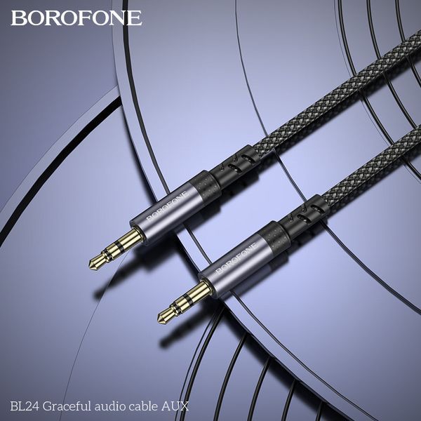 Аудиокабель BOROFONE BL24 3.5mm male to 3.5mm male, nylon braid, 1m, Metal Grey 6941991118968 фото