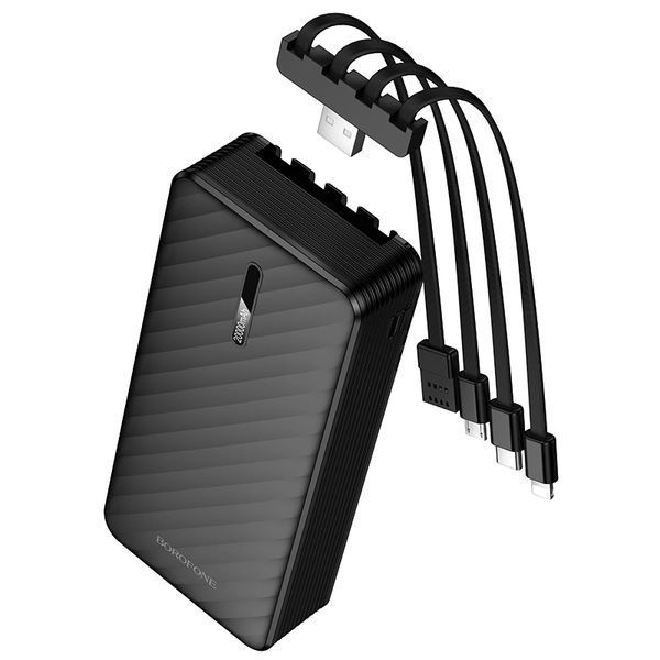 Зовнішній акумулятор BOROFONE BJ84A Smooth power bank with four cables(20000mAh) Black 6941991126178 фото