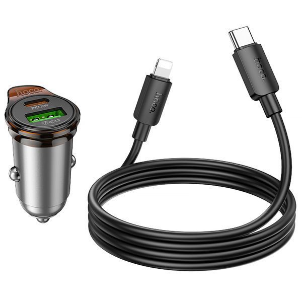 АЗУ Hoco NZ16A Rigorous 43W (1USB-A/1C) + кабель Type-C to Lightning Metal grey ILSO-00000079408-1 фото