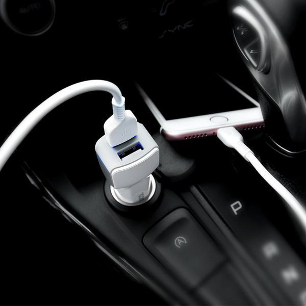 Автомобильное зарядное устройство HOCO Z23 имеет большой тип dual-port car charger set with iP cable White 656-00329 фото
