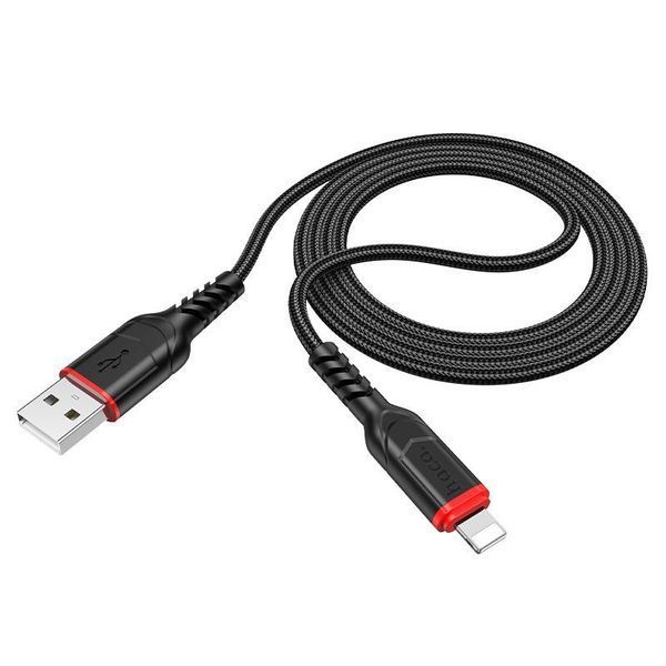 Кабель HOCO X59 USB to iP 2.4A, 1m, nylon, TPE connectors, Black 6931474744869 фото