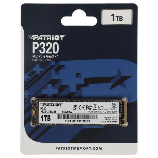 Накопитель SSD M.2 Patriot P320 1TB NVMe 2280 Gen3.0 x4 3D TLC P320P1TBM28 фото