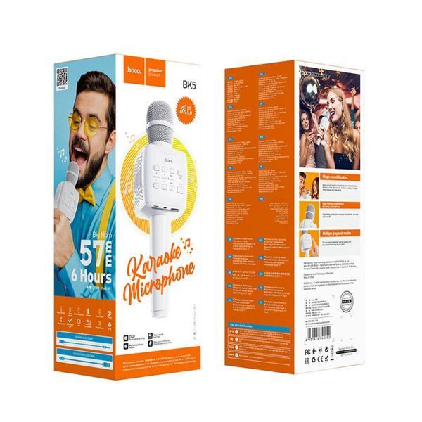 Портативна колонка HOCO BK5 Cantando karaoke microphone White 656-00748 фото