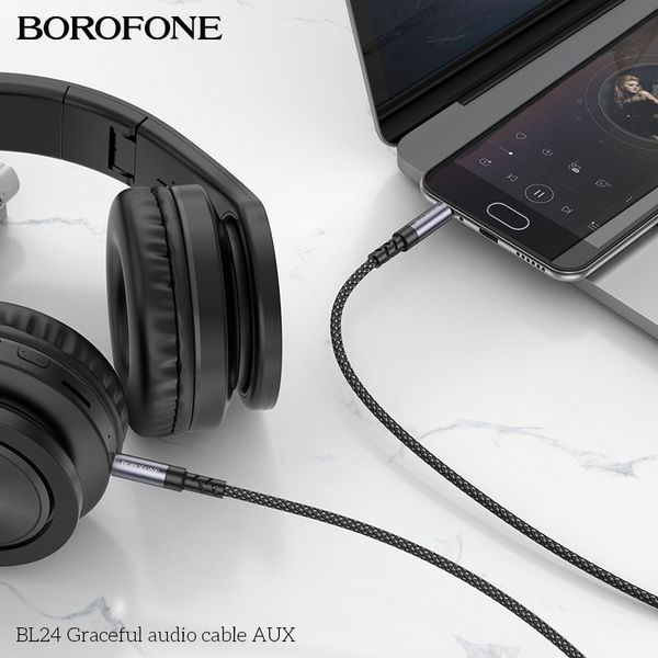 Аудиокабель BOROFONE BL24 3.5mm male to 3.5mm male, nylon braid, 1m, Metal Grey 6941991118968 фото