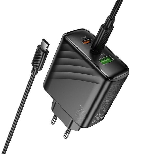 Мережевий Зарядний Пристрій Hoco CS26A 2USB-C/1USB PD/QC 45W+Type-C to Type-C 1m Чорний 209-00352 фото