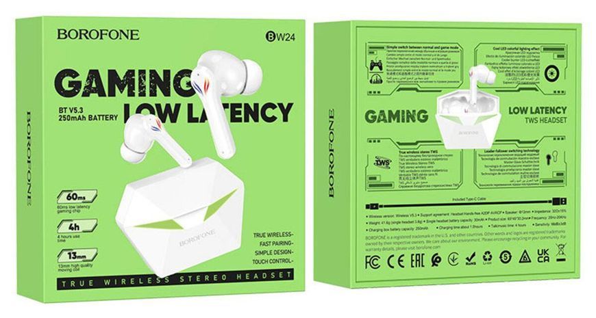 Наушники BOROFONE BW24 Magic waves true wireless BT gaming headset White 656-00881 фото