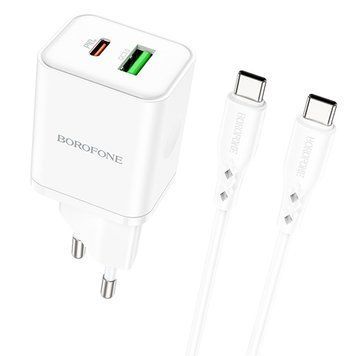 МЗП Borofone BN7 PD20W+QC3.0 (1USB-A/1C) + кабель Type-C to Type-C White ILSO-00000075035-1 фото